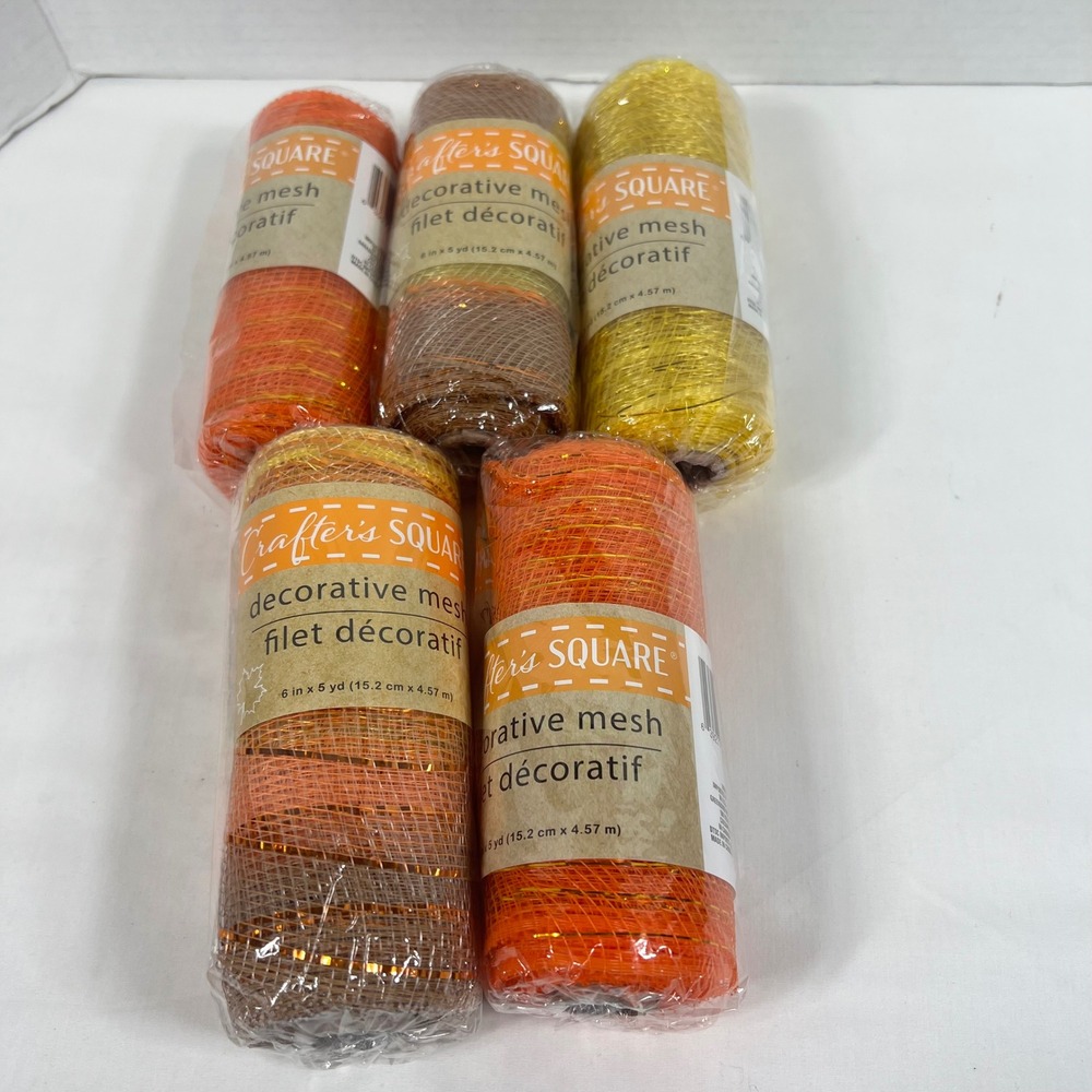 Crafter's Square Decorative Mesh Festive Harvest Glitter Orange Yellow Brown 5pk